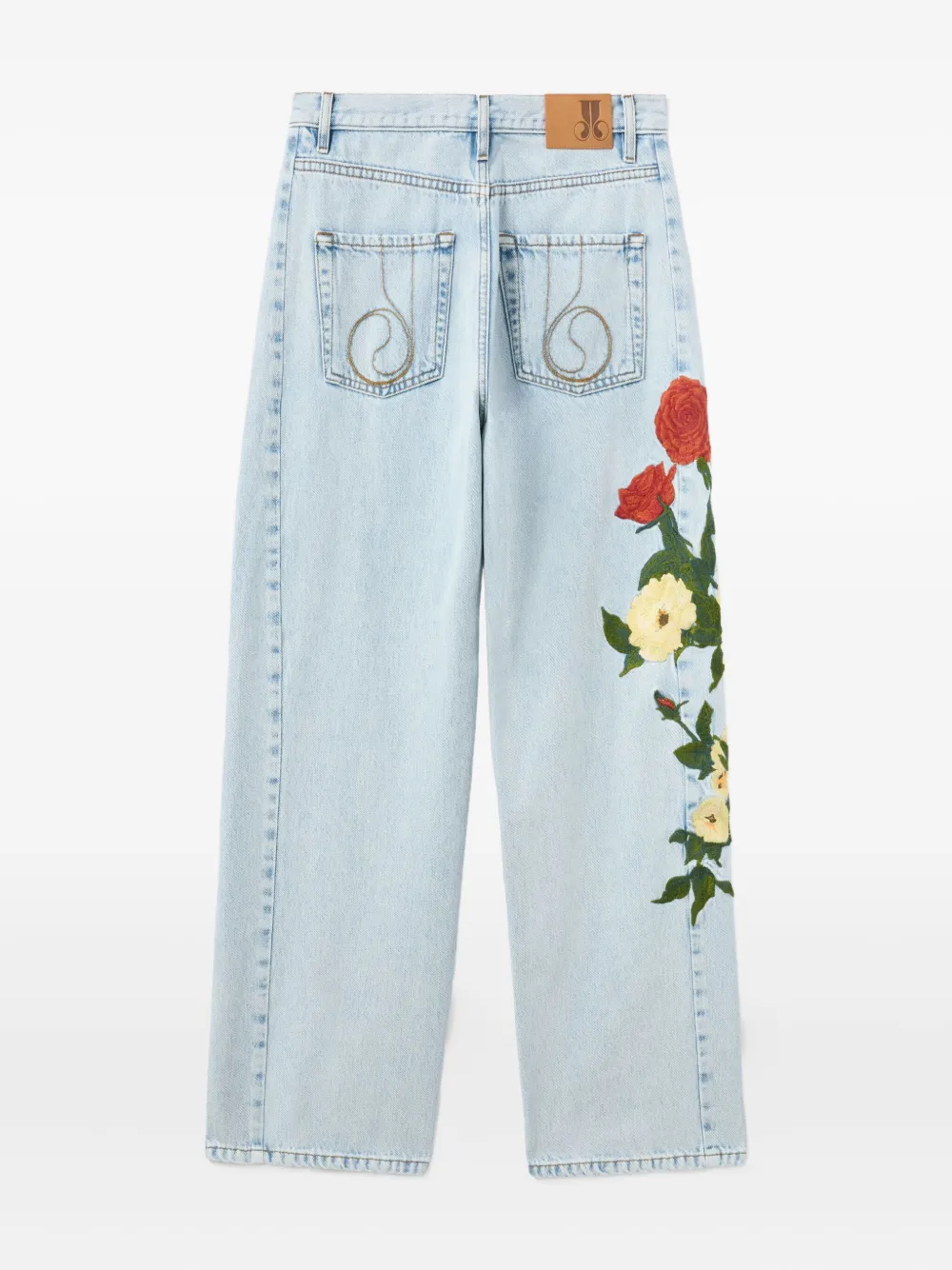 La DoubleJ The Barrel embroidered-floral jeans Blauw