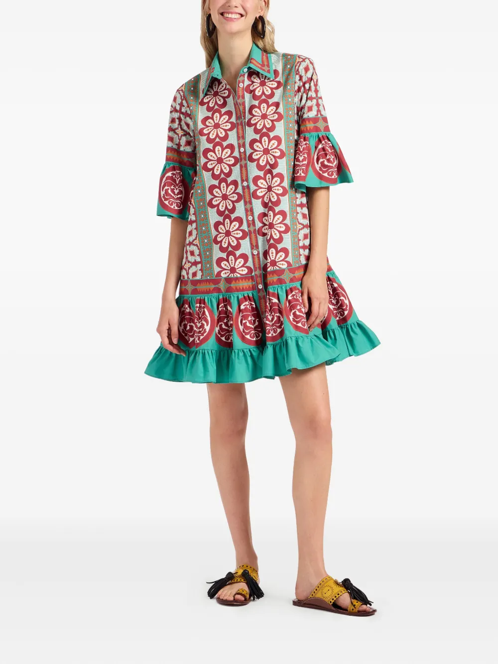 La DoubleJ Choux floral-print ruffled mini dress Groen