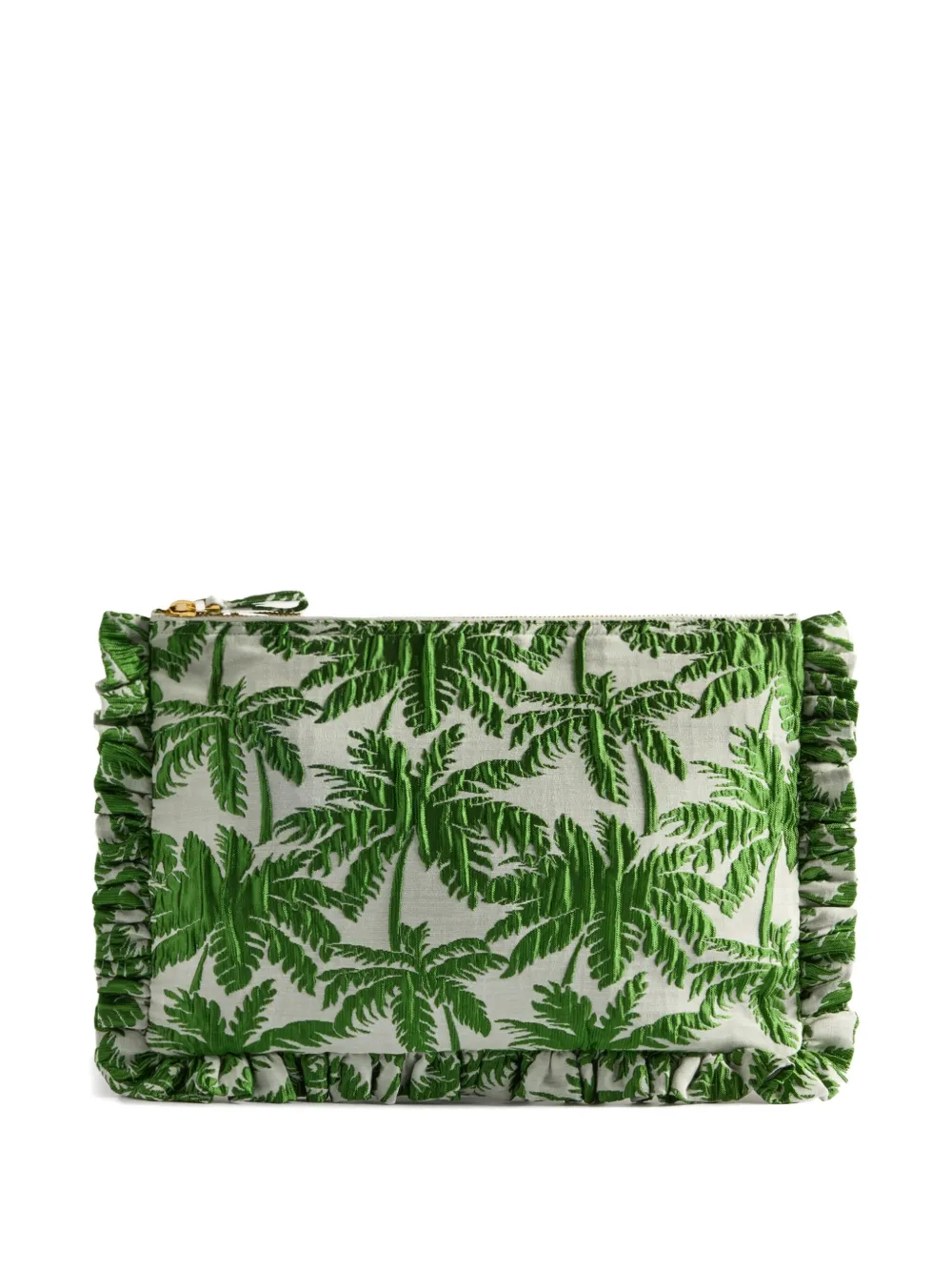 ruffled palm-print clutch bag