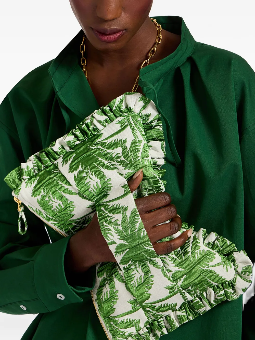 La DoubleJ ruffled palm-print clutch bag | Image 2