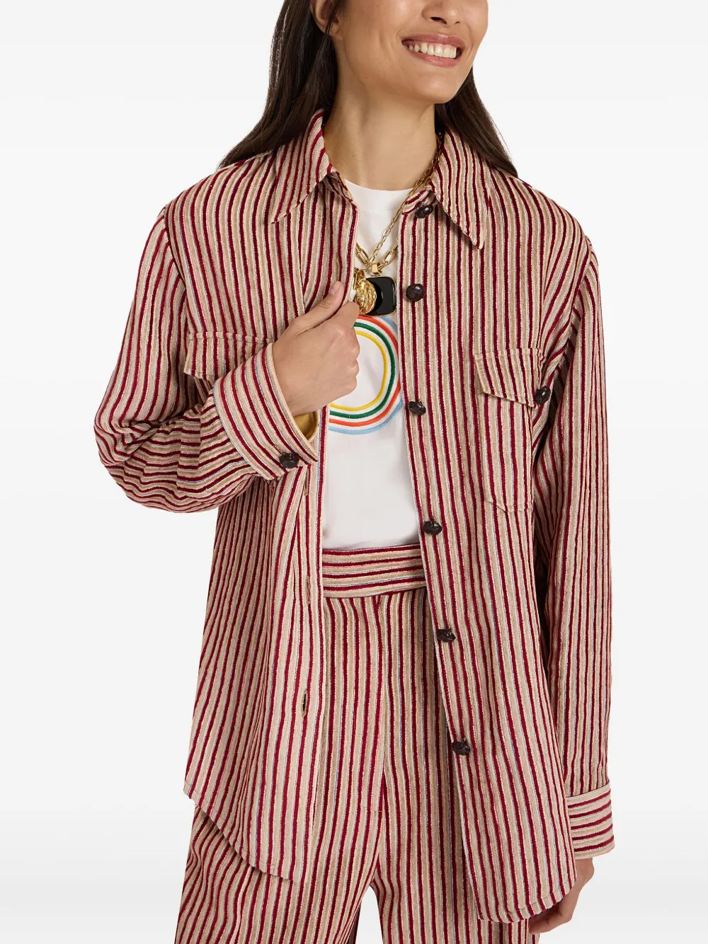 La DoubleJ striped button-fastening shirt Beige