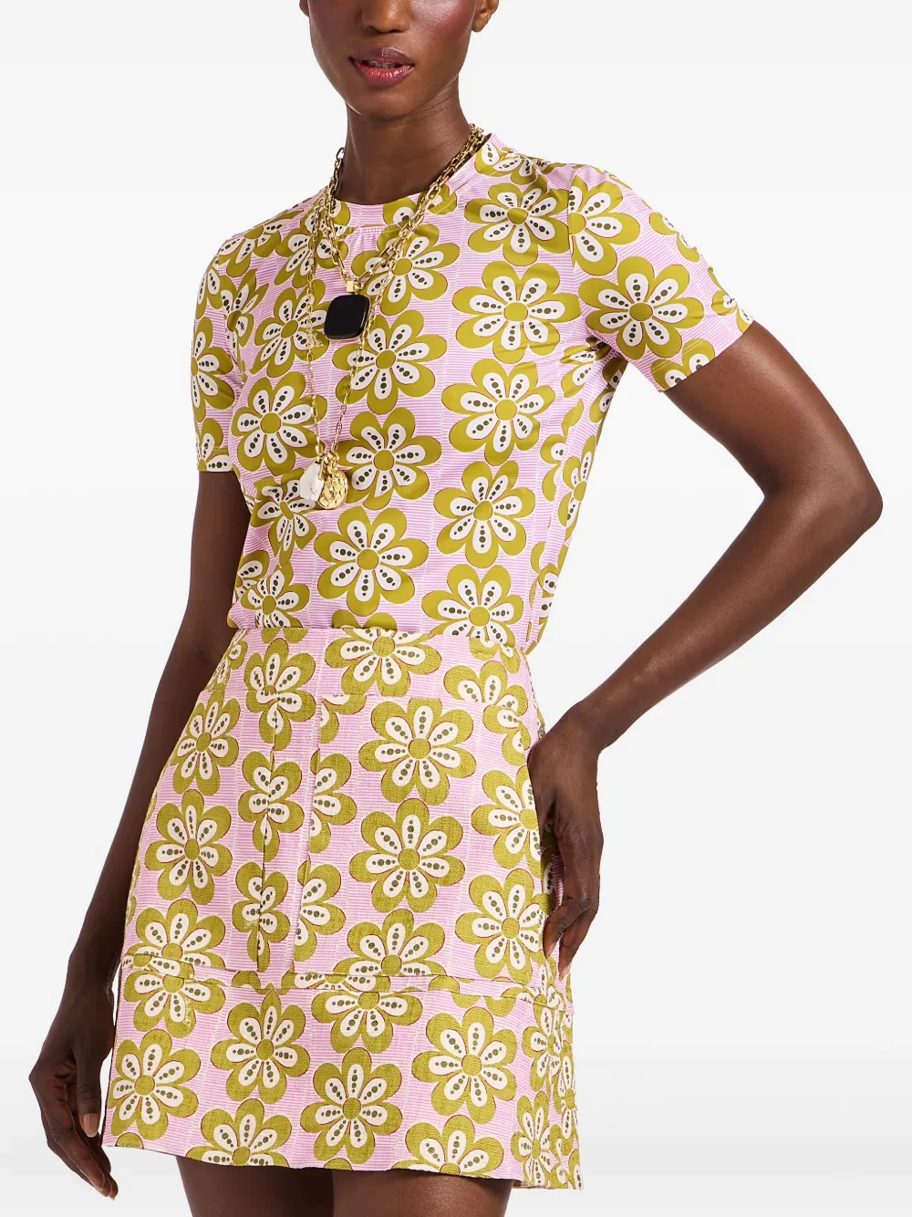 La DoubleJ flower-print short-sleeve T-shirt Roze