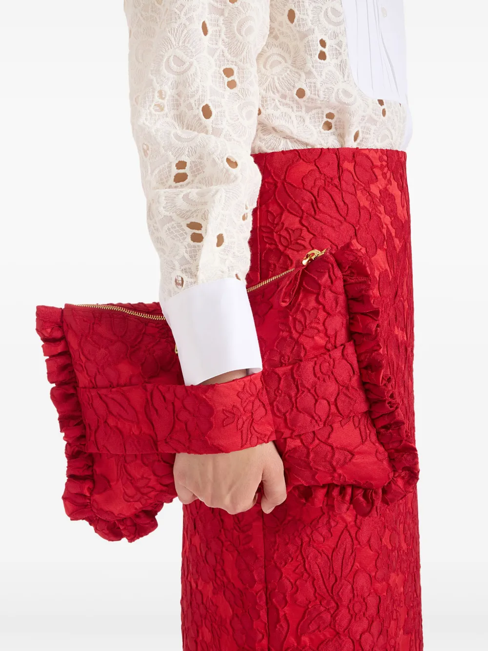 La DoubleJ floral-lace clutch bag - Rood