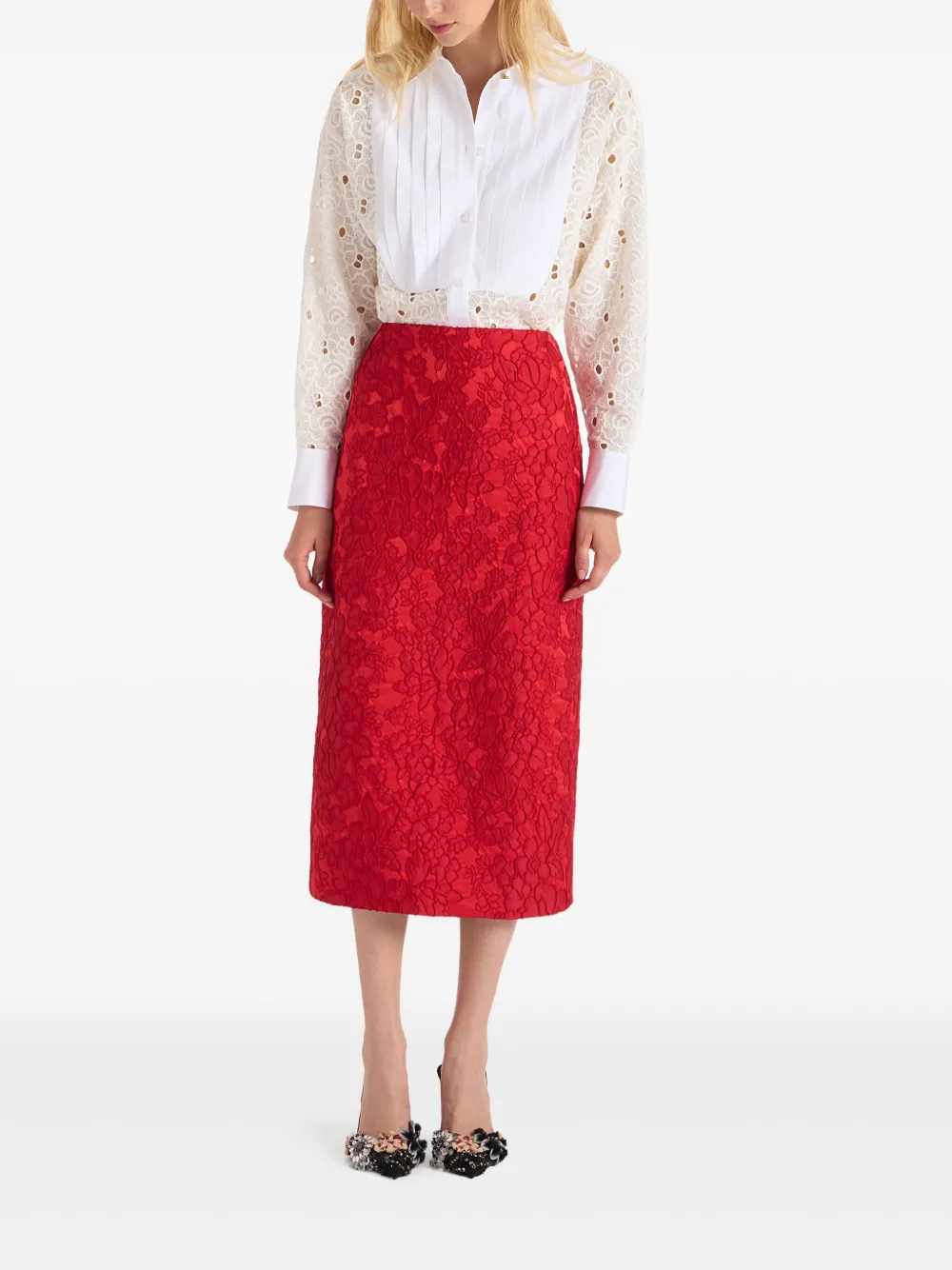 La DoubleJ floral-pattern skirt - Rood