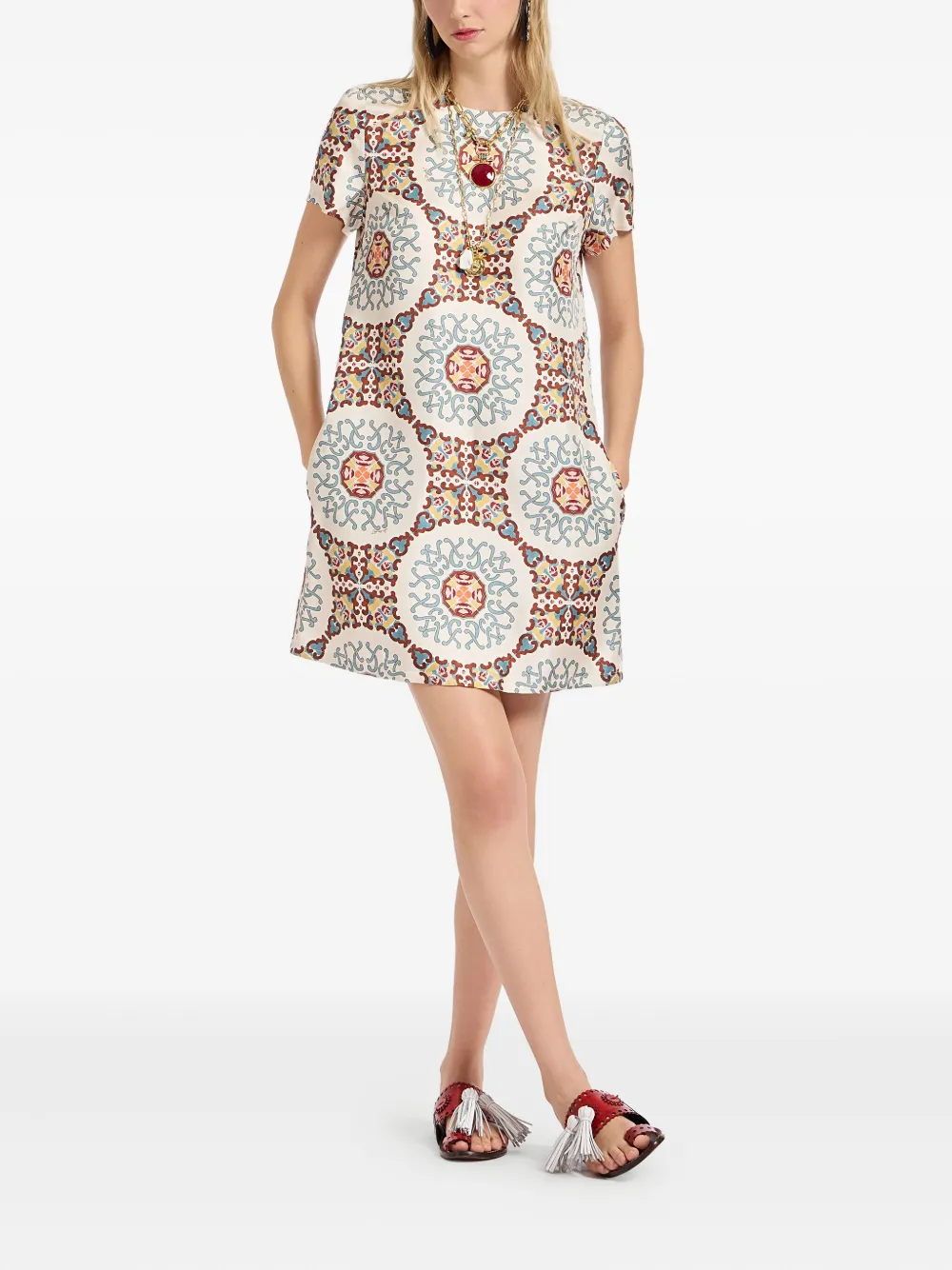 La DoubleJ swing printed silk dress Wit