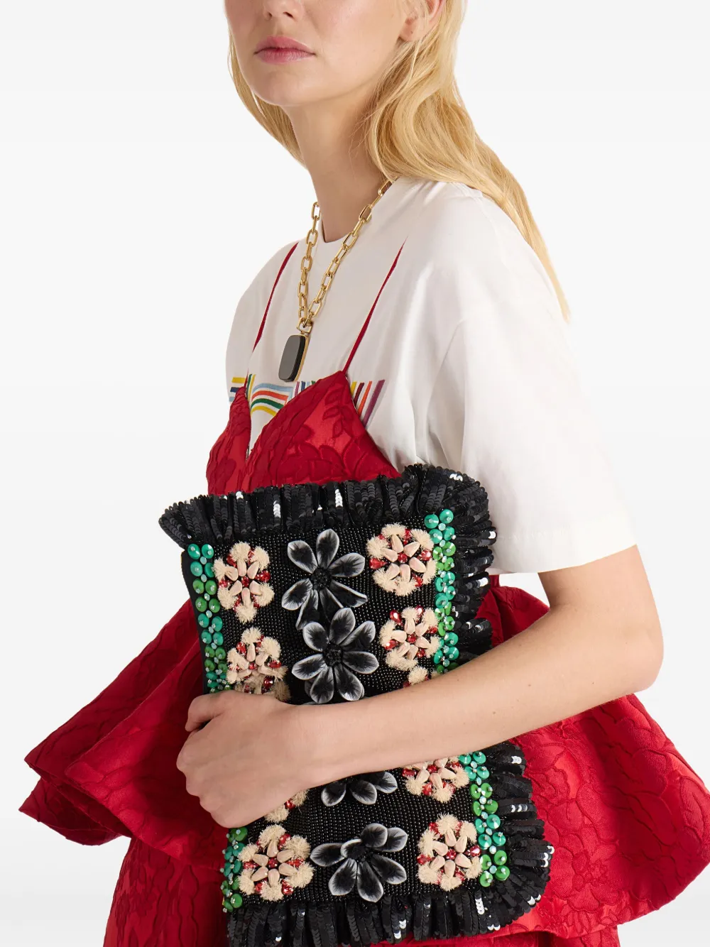 La DoubleJ embroidered clutch bag - Zwart