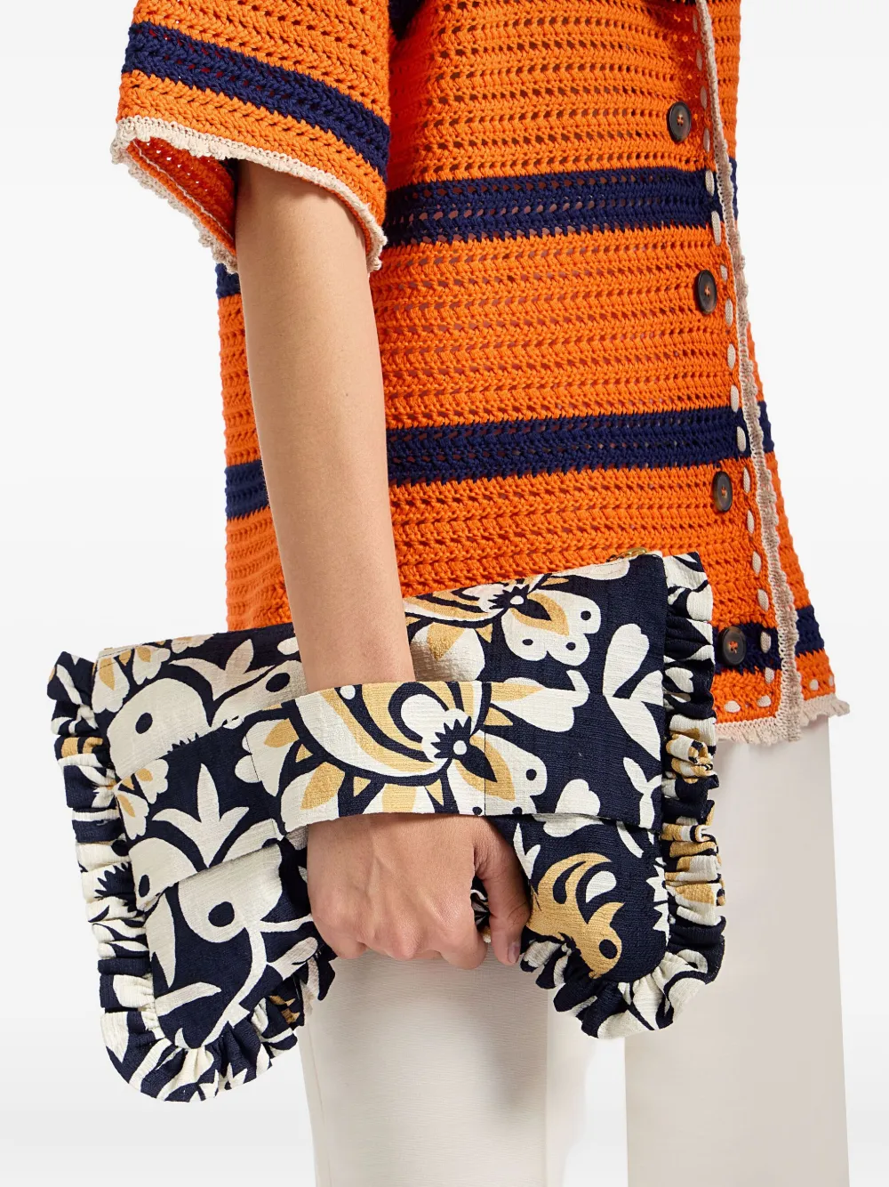 La DoubleJ Clutch met bloemenprint en ruches Blauw
