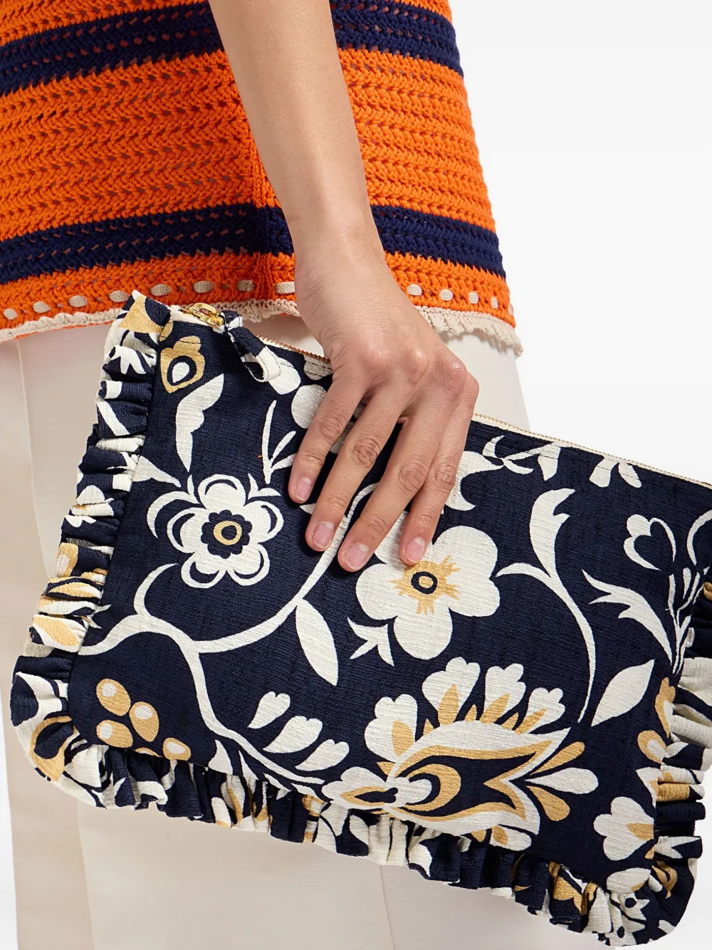 La DoubleJ Clutch met bloemenprint en ruches Blauw