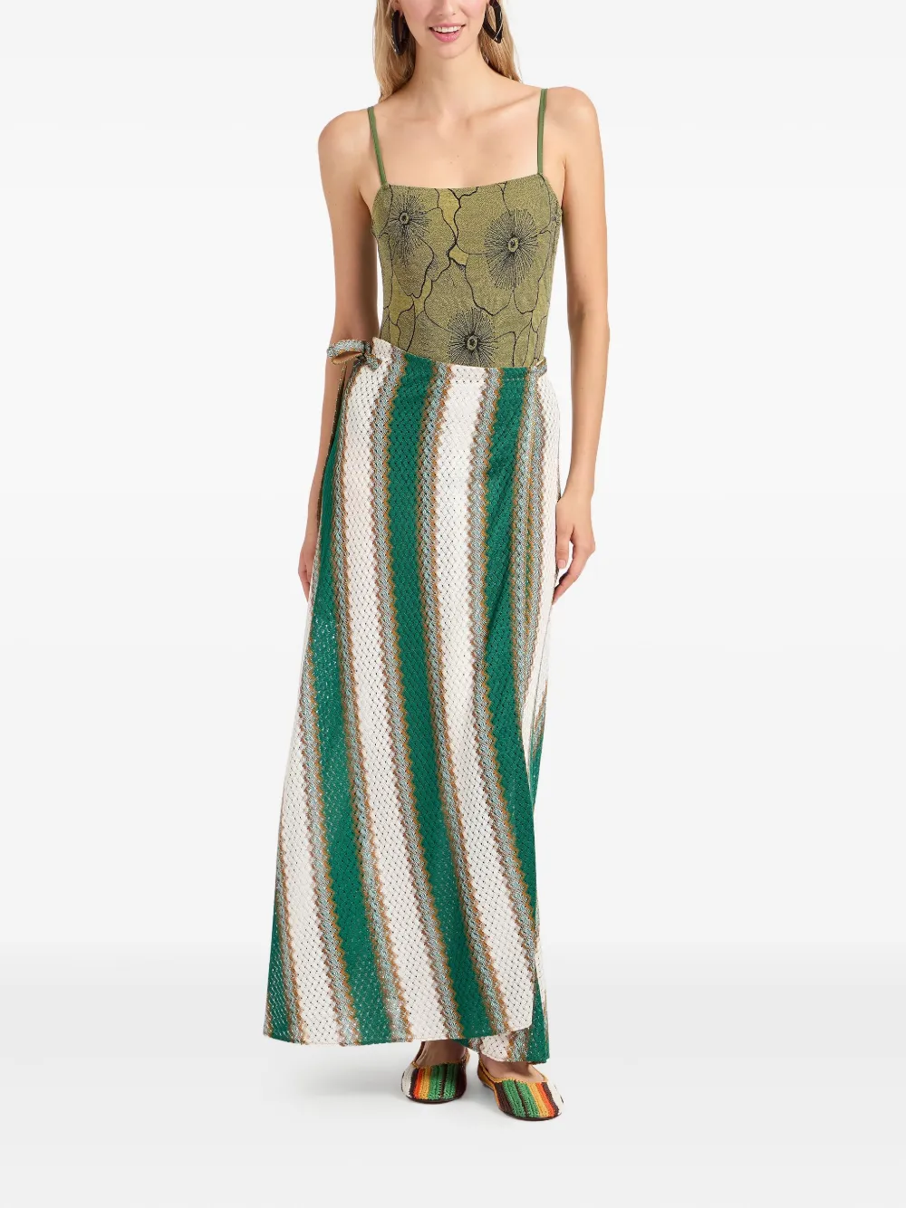 La DoubleJ diagonal-stripe maxi skirt Groen