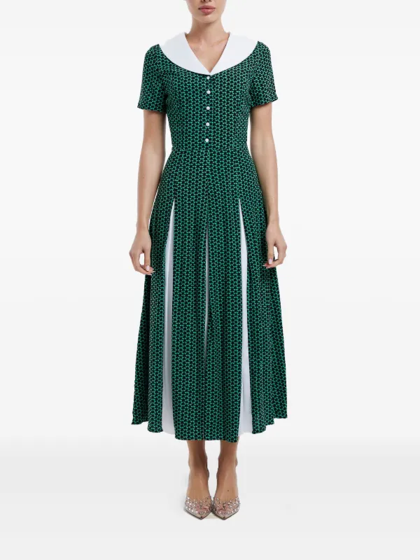 POST MERIDIEM contrast-collar Midi Dress | Green | FARFETCH OM POST MERIDIEM contrast-collar Midi Dress | Green | FARFETCH OM
