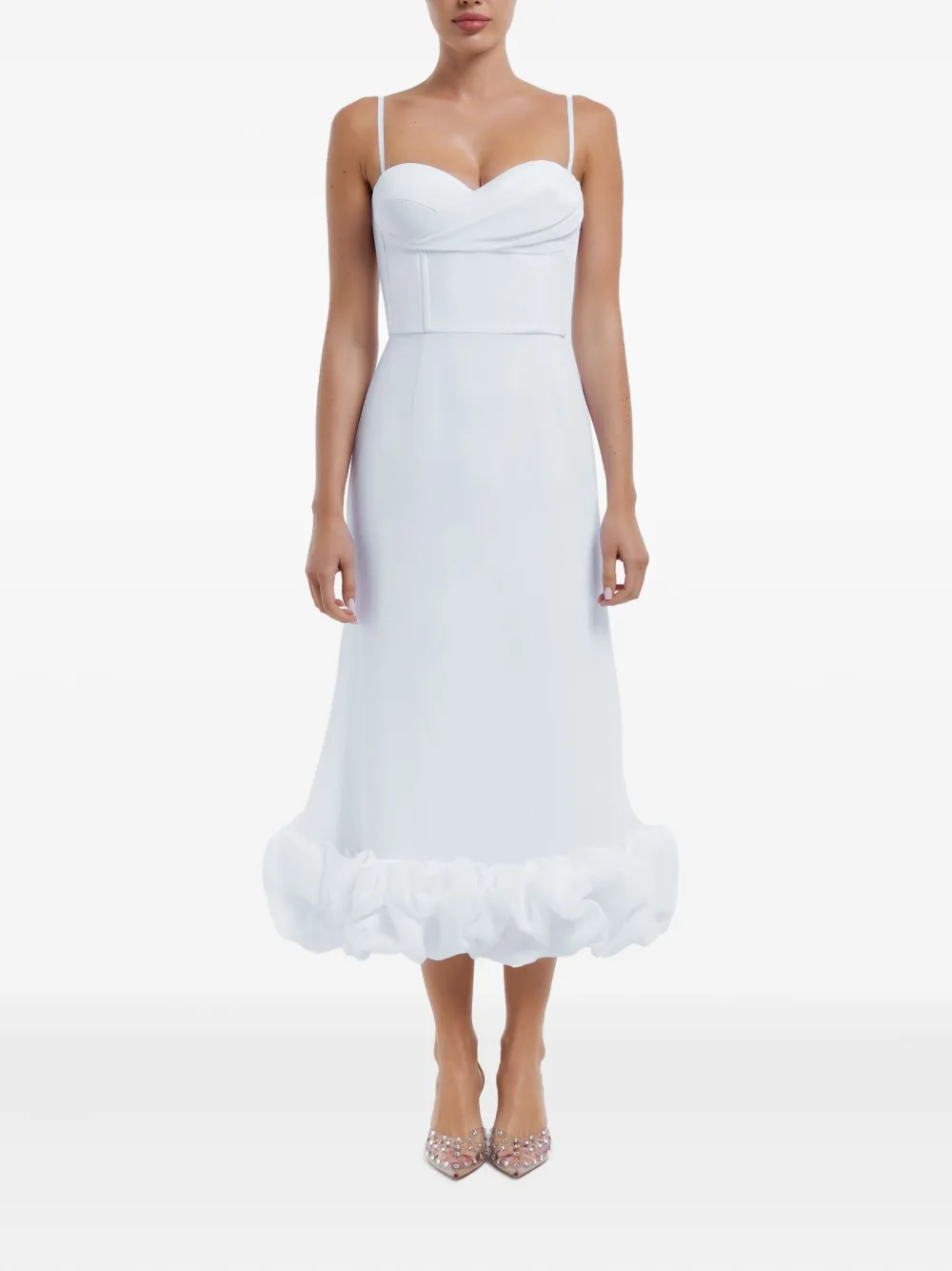 POST MERIDIEM Flared bustier jurk met gedrapeerde lijf - Wit