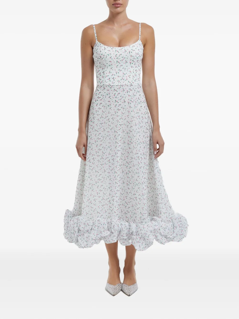 POST MERIDIEM Falred bustier midi-jurk met bloemenprint - Wit