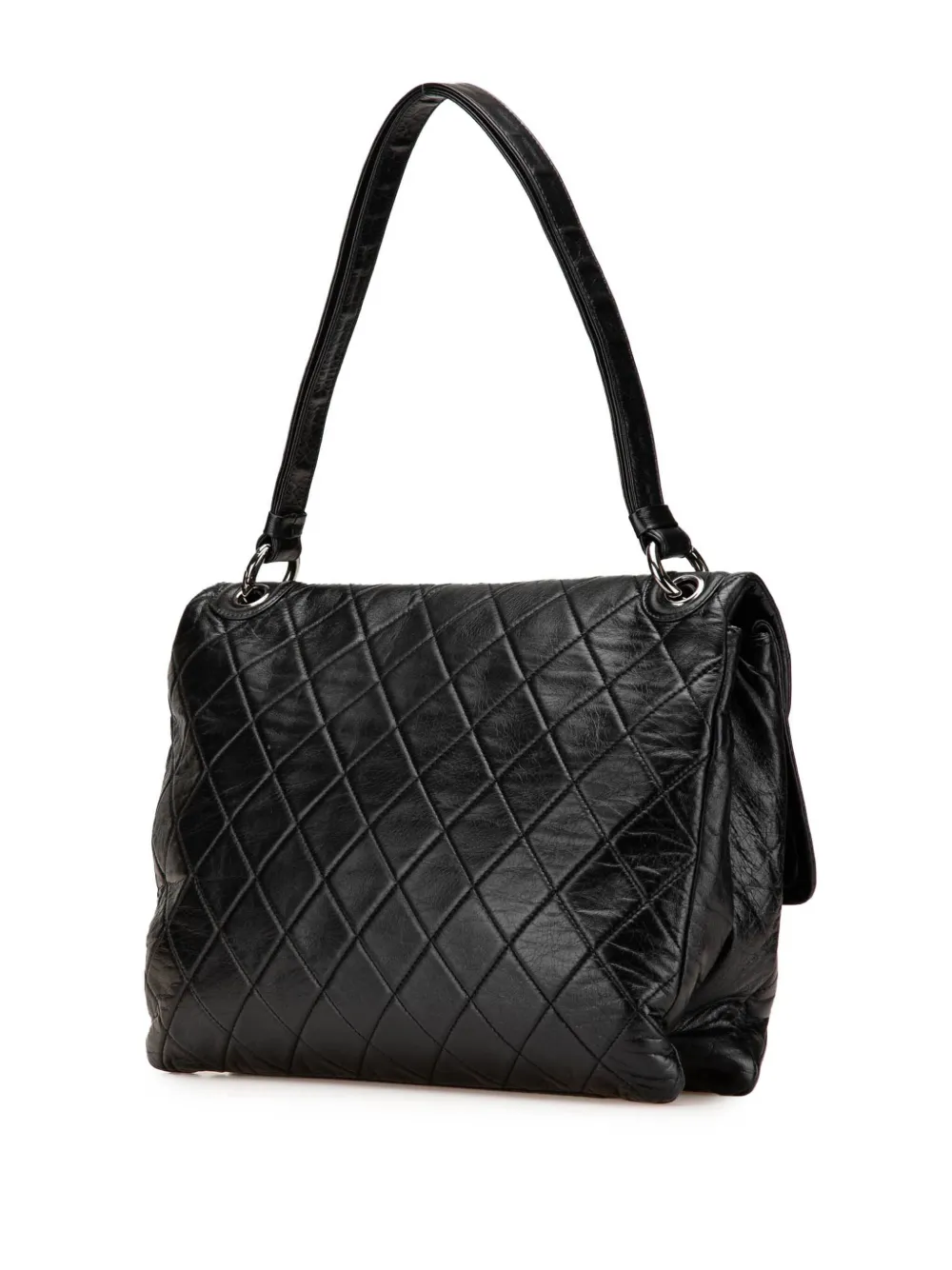 Pre-owned Chanel 2006-2008 Quilted Lambskin Padded Envelope Double Flap Shoulder Bag In Black