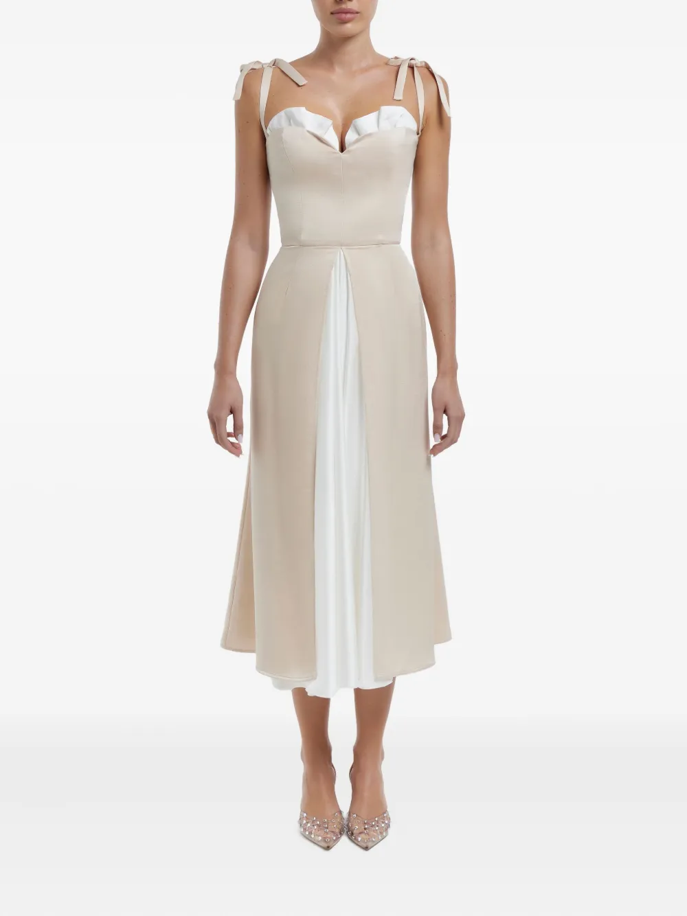 POST MERIDIEM Flowy Slit midi-jurk - Beige
