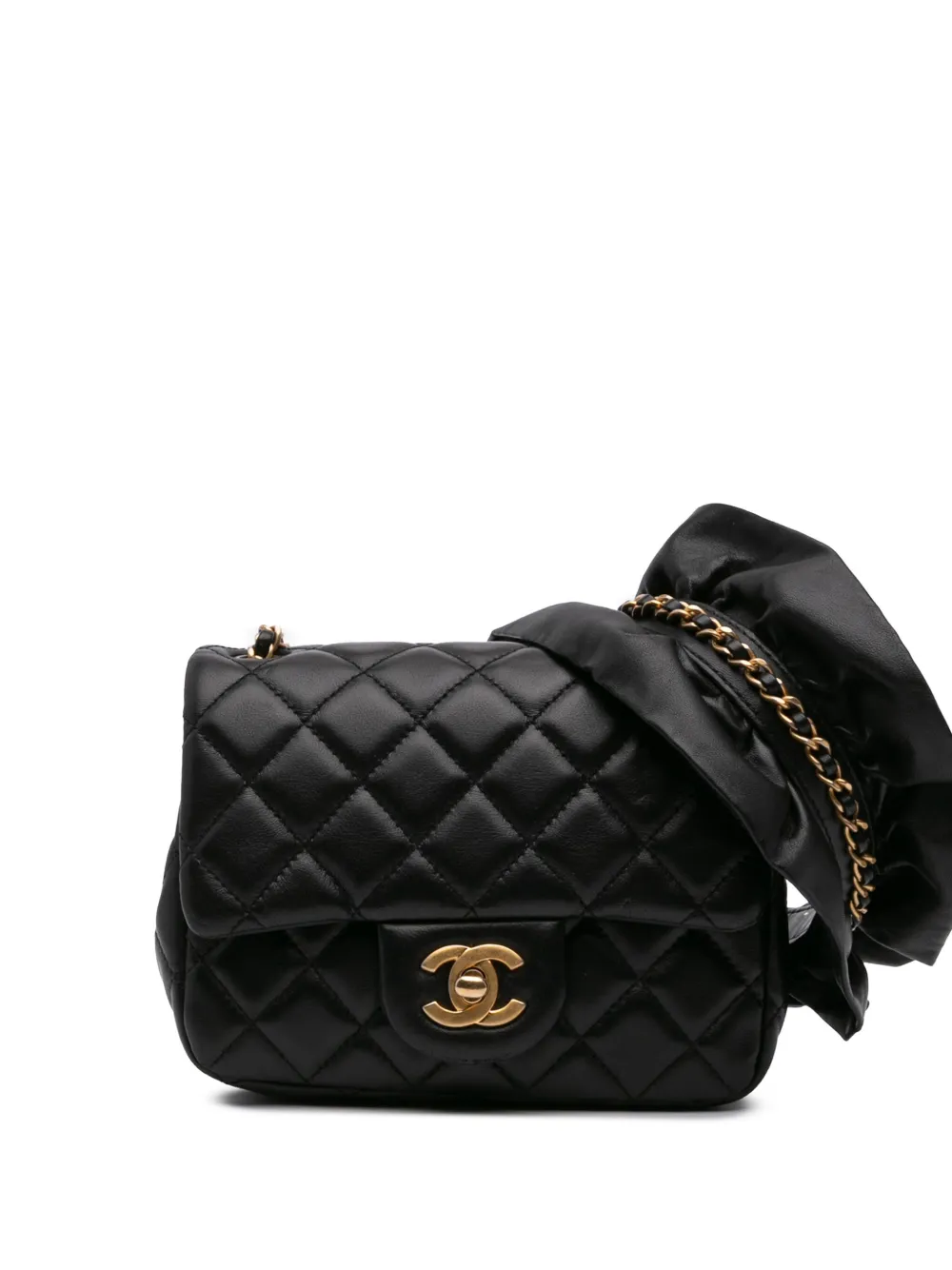 CHANEL Pre-Owned 2020 Mini Square Lambskin Romance Single Flap crossbody bag | Black | Image 1