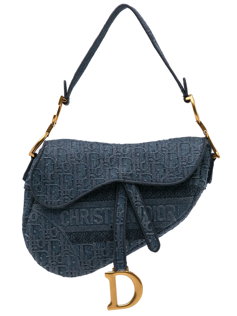 Christian Dior Pre-Owned 2019 オブリーク エンブロイダリー デニム サドル ショルダーバッグ - ブルー Christian Dior Pre-Owned 2019 オブリーク エンブロイダリー デニム サドル ショルダーバッグ - ブルー