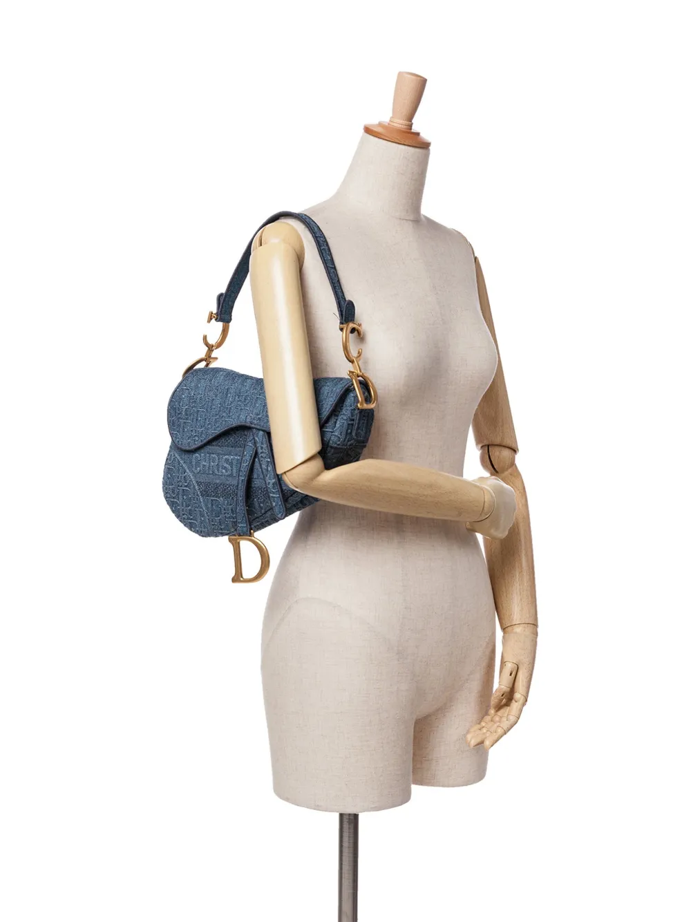 Pre-owned Dior 2019 Oblique Embroidered Denim Saddle Bag Shoulder Bag