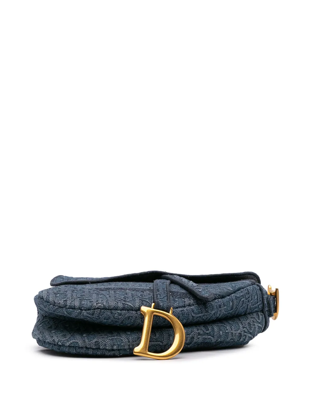 Pre-owned Dior 2019 Oblique Embroidered Denim Saddle Bag Shoulder Bag