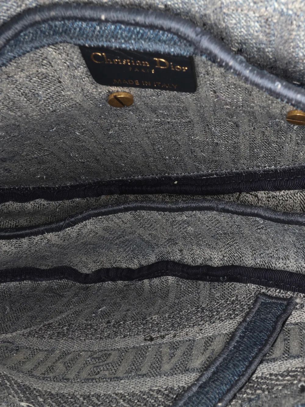 Pre-owned Dior 2019 Oblique Embroidered Denim Saddle Bag Shoulder Bag