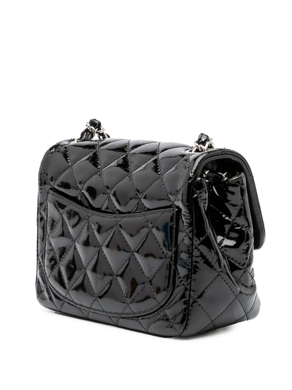Pre-owned Chanel 2014-2015 Mini Square Classic Patent Single Flap Crossbody Bag In Black