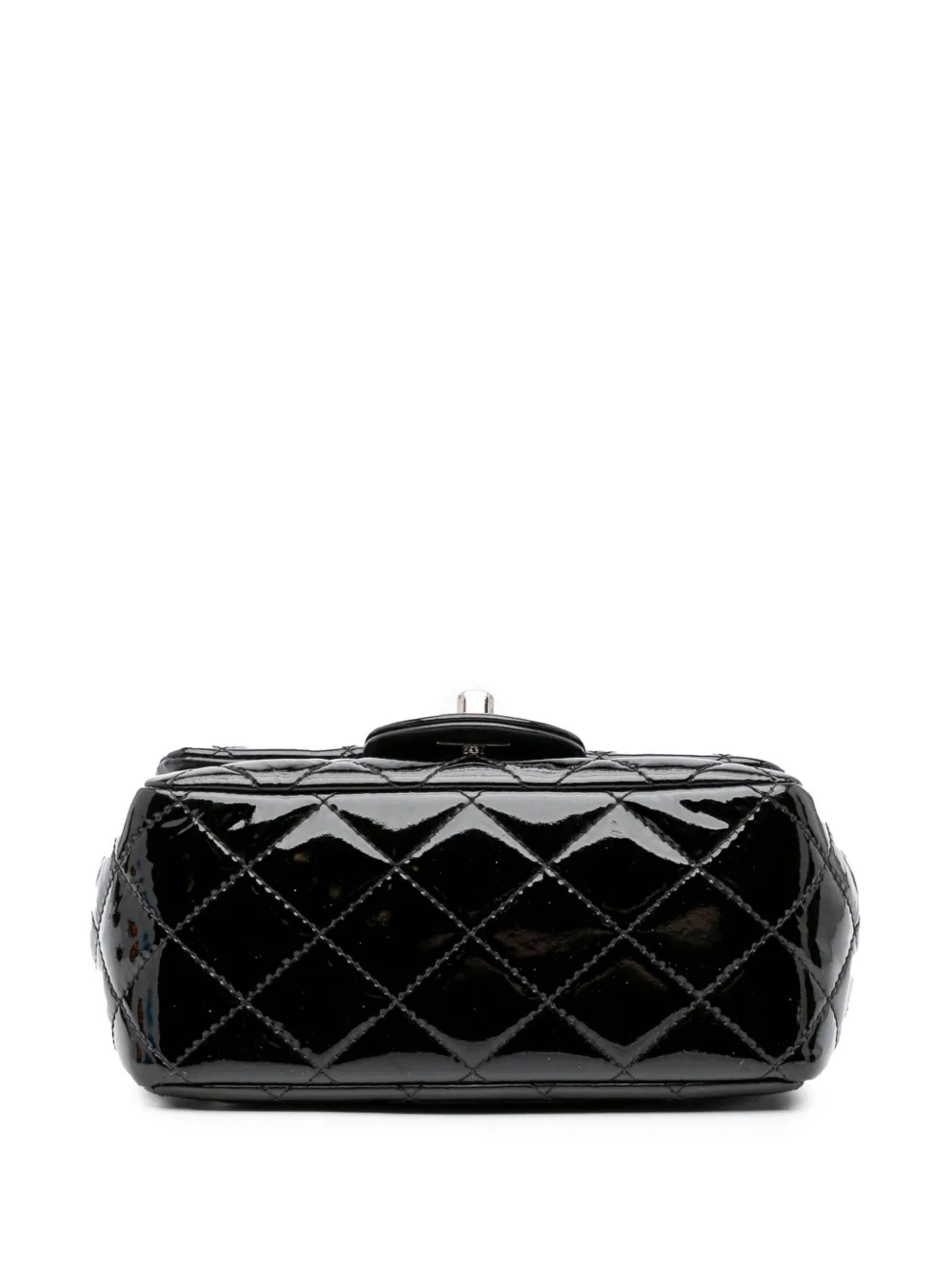 Pre-owned Chanel 2014-2015 Mini Square Classic Patent Single Flap Crossbody Bag In Black
