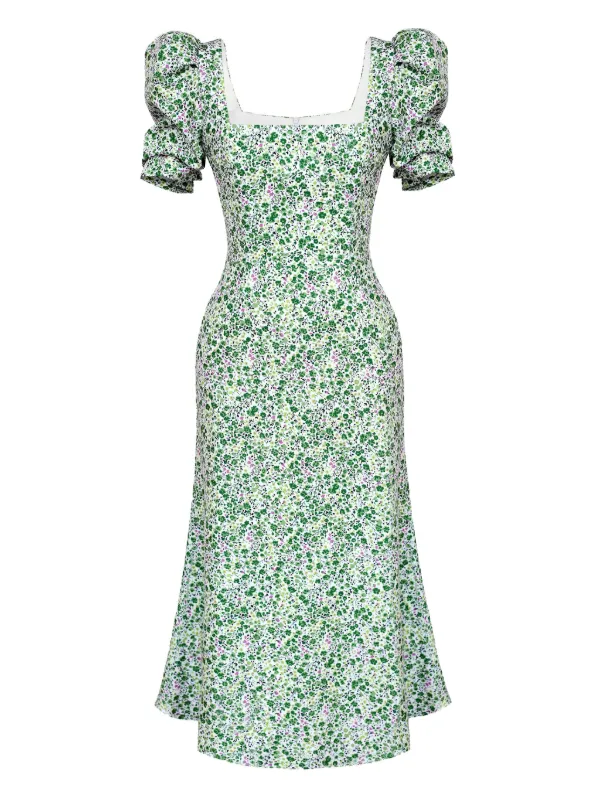 Post Meridiem Godet-gilhouette Square-Neck Midi Dress - Green