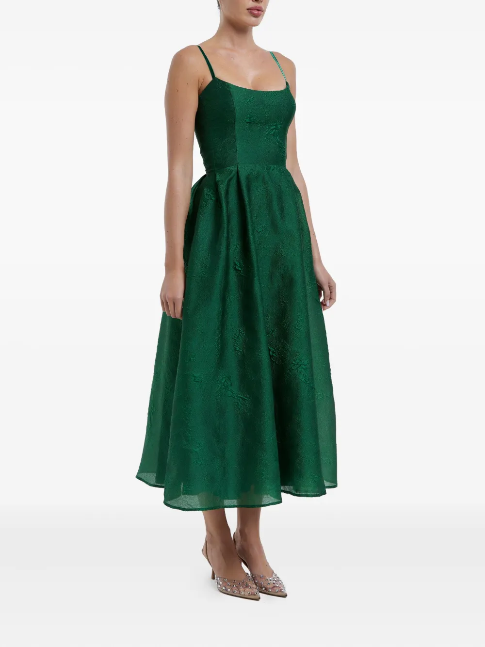 Shop Post Meridiem Jacquard Corset-bustier Midi Dress