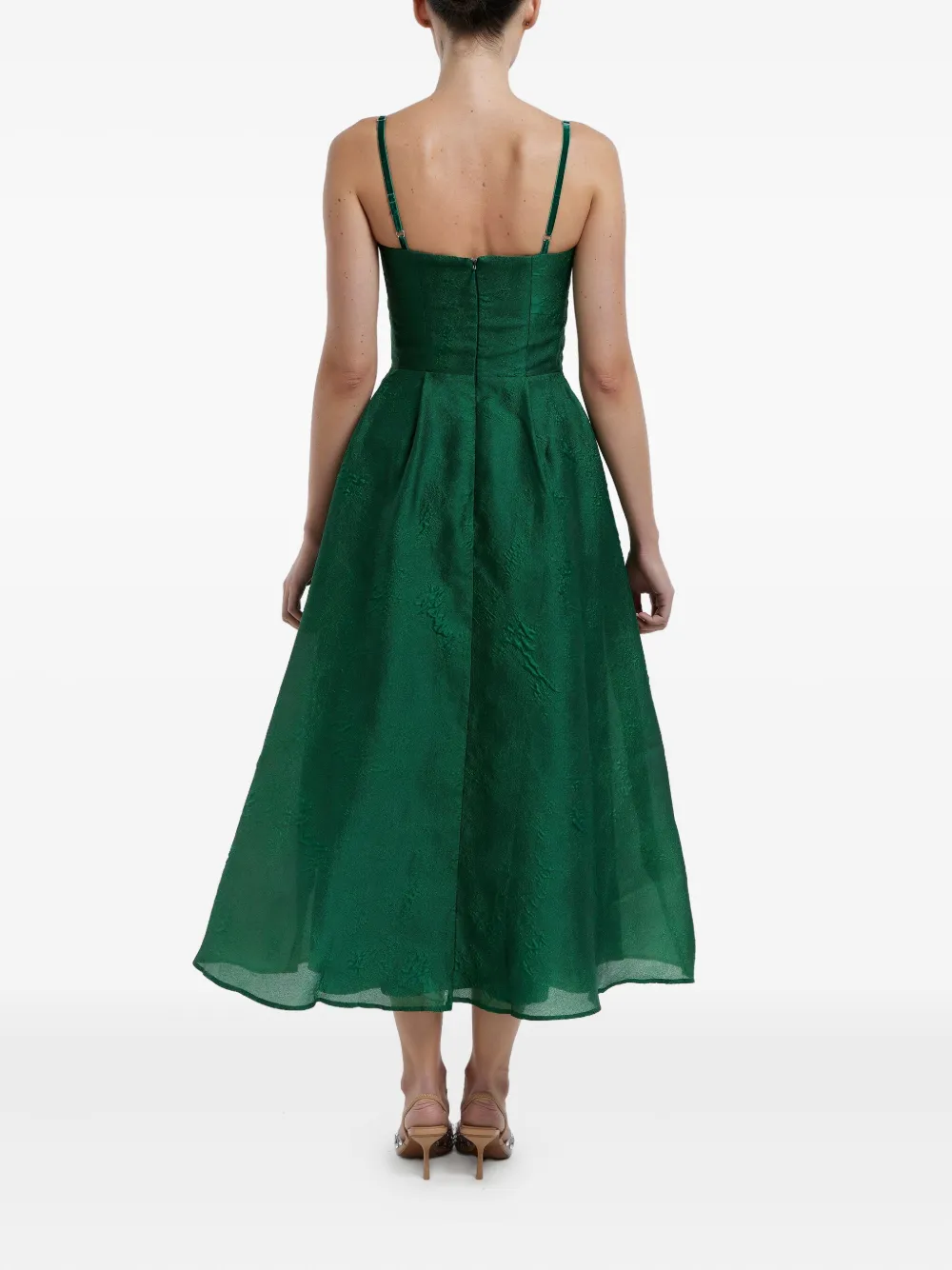 Shop Post Meridiem Jacquard Corset-bustier Midi Dress