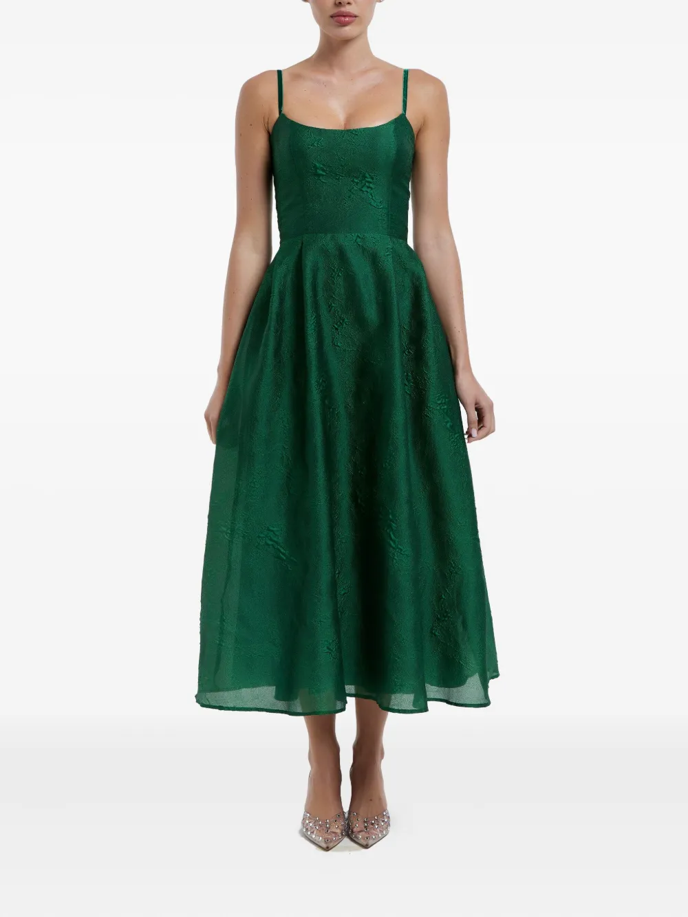 POST MERIDIEM Midi-jurk met korset-bustier en jacquard - Groen