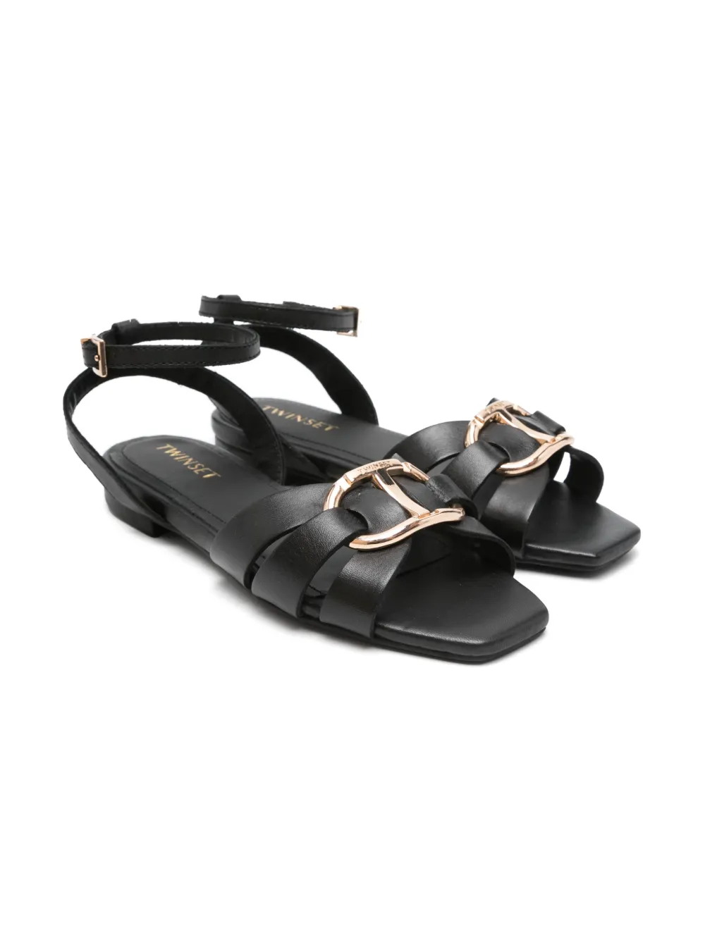 TWINSET Kids logo-plaque sandals Black