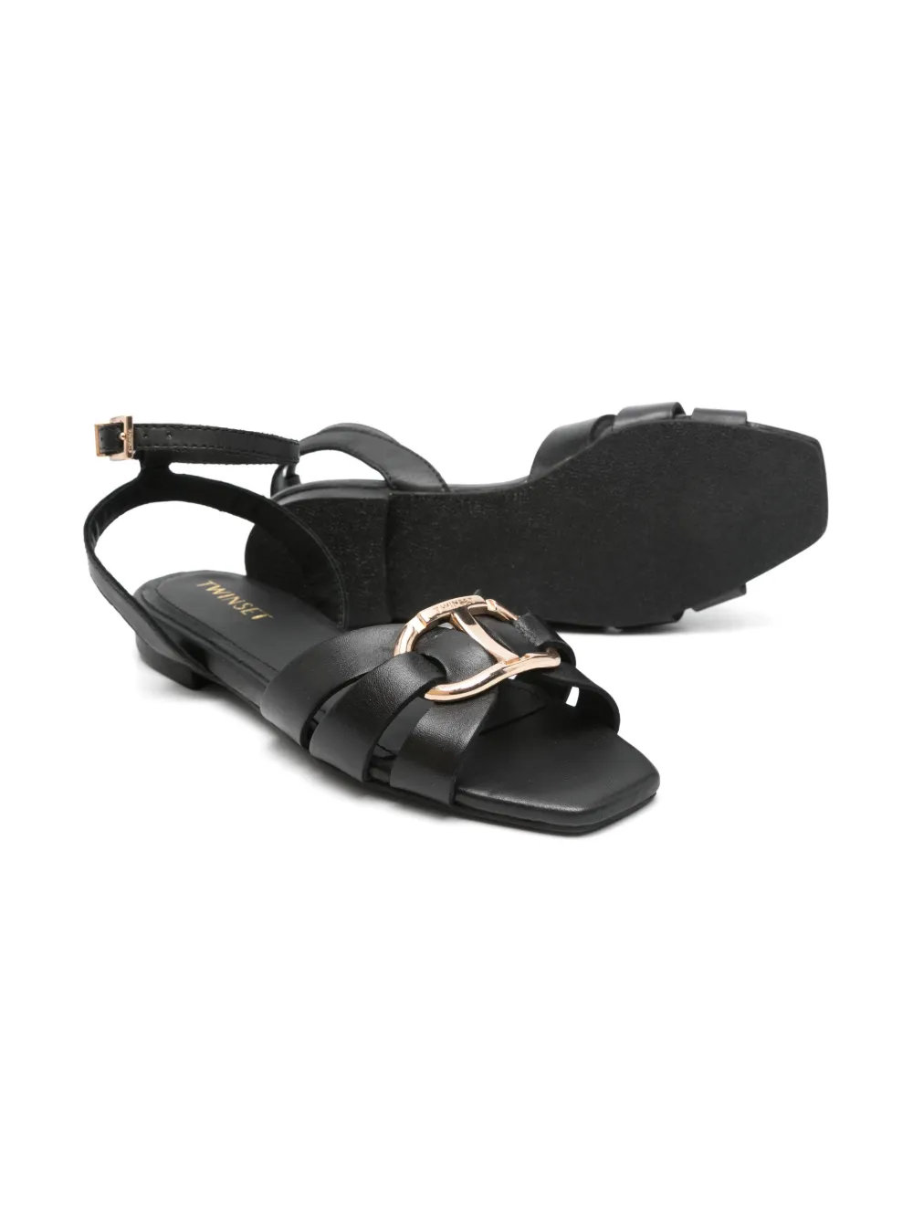 TWINSET Kids logo-plaque sandals Black