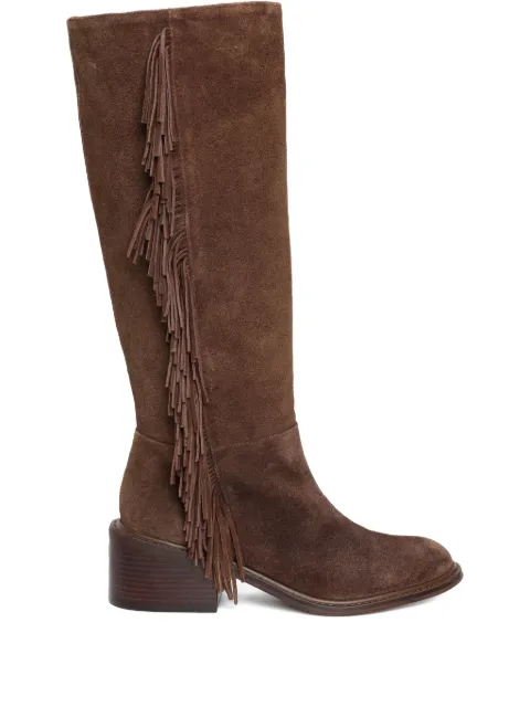 Sarah Chofakian 55mm fringe-embellished knee-high boots