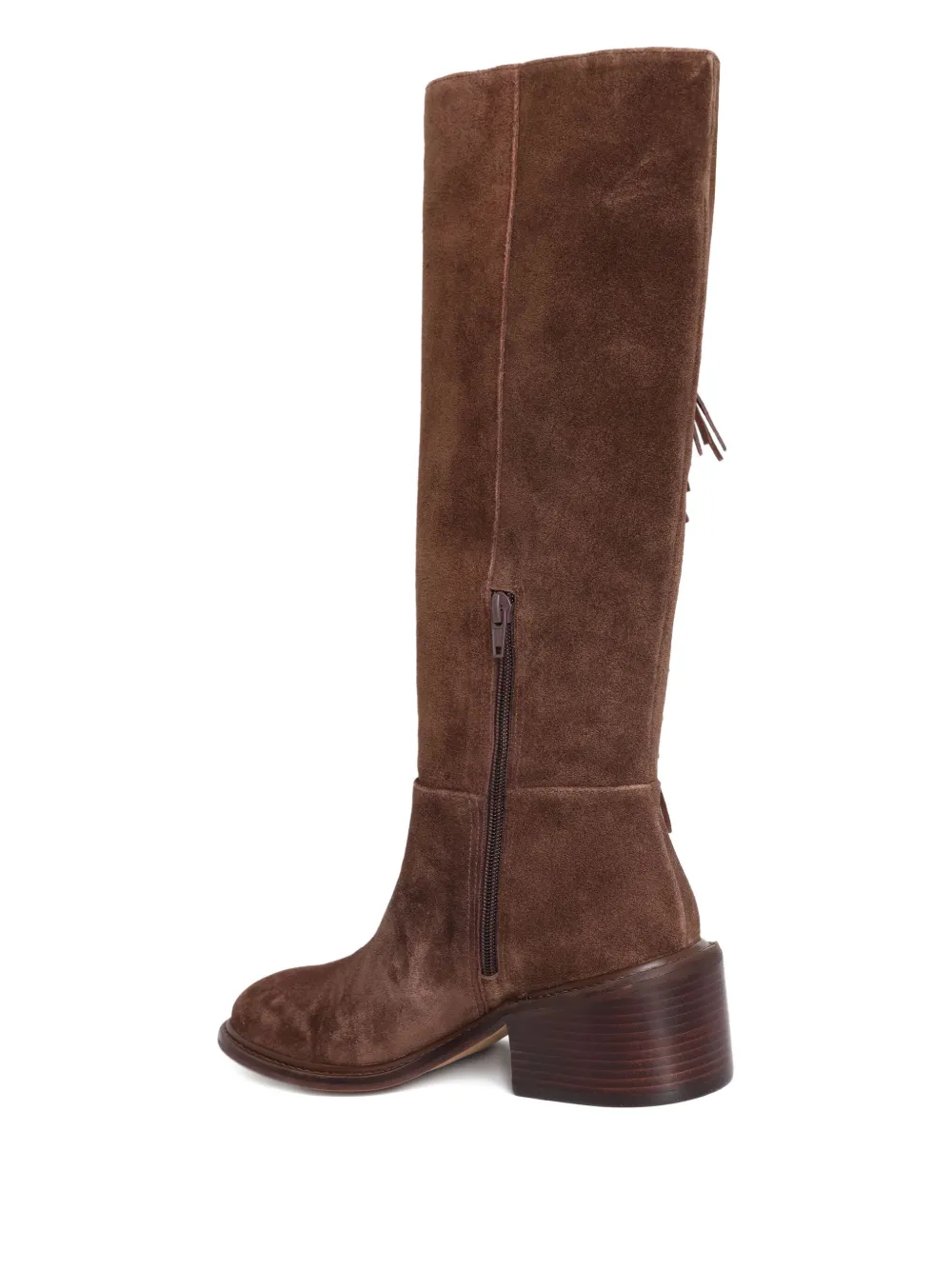 Sarah Chofakian 55mm fringe-embellished knee-high boots Brown