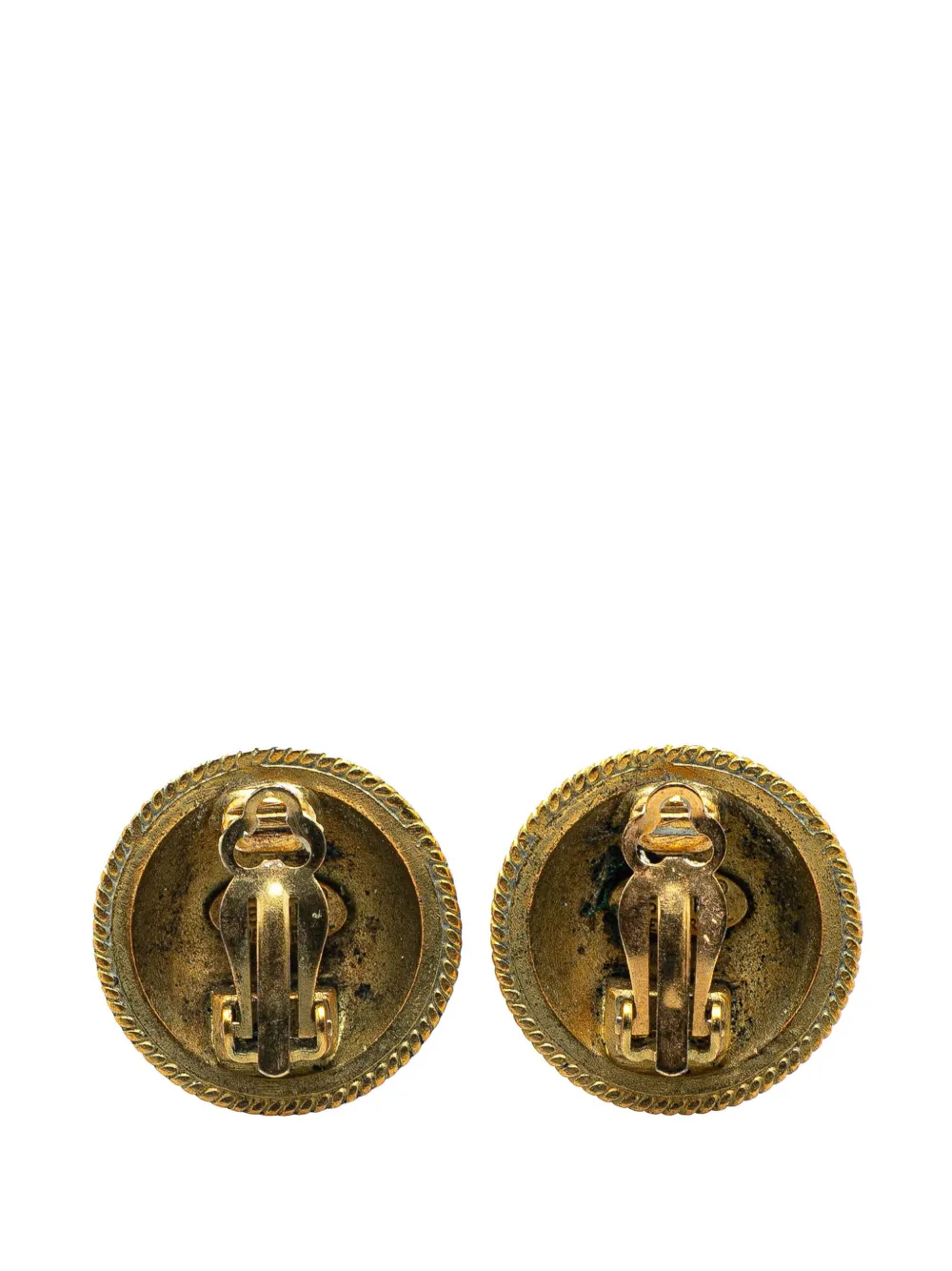Pre-owned Chanel 1995 Gold Plated Cc Round Clip On Earrings Costume Earrings