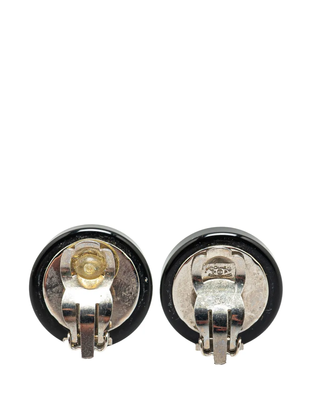 Pre-owned Chanel 2001 Enamel Cc Round Clip On Earrings Costume Earrings In Black
