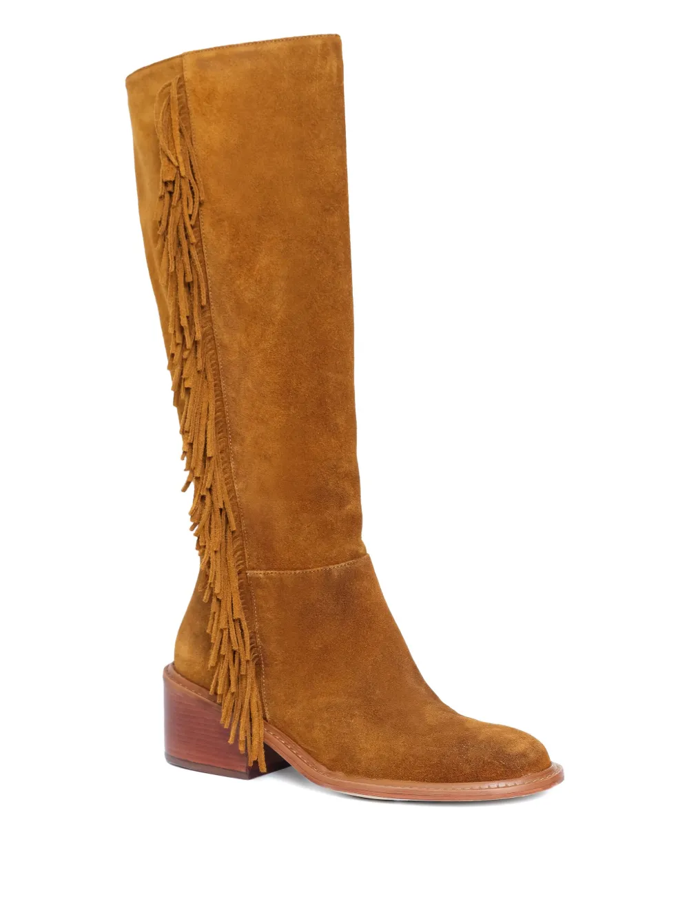 Sarah Chofakian 55mm fringed suede knee-high boots Brown