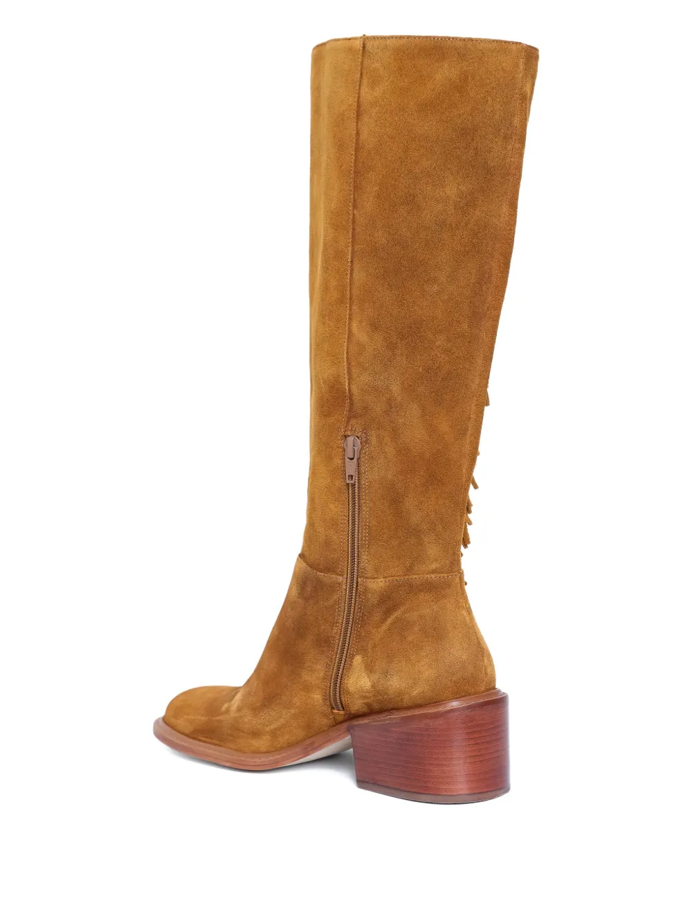 Sarah Chofakian 55mm fringed suede knee-high boots Brown