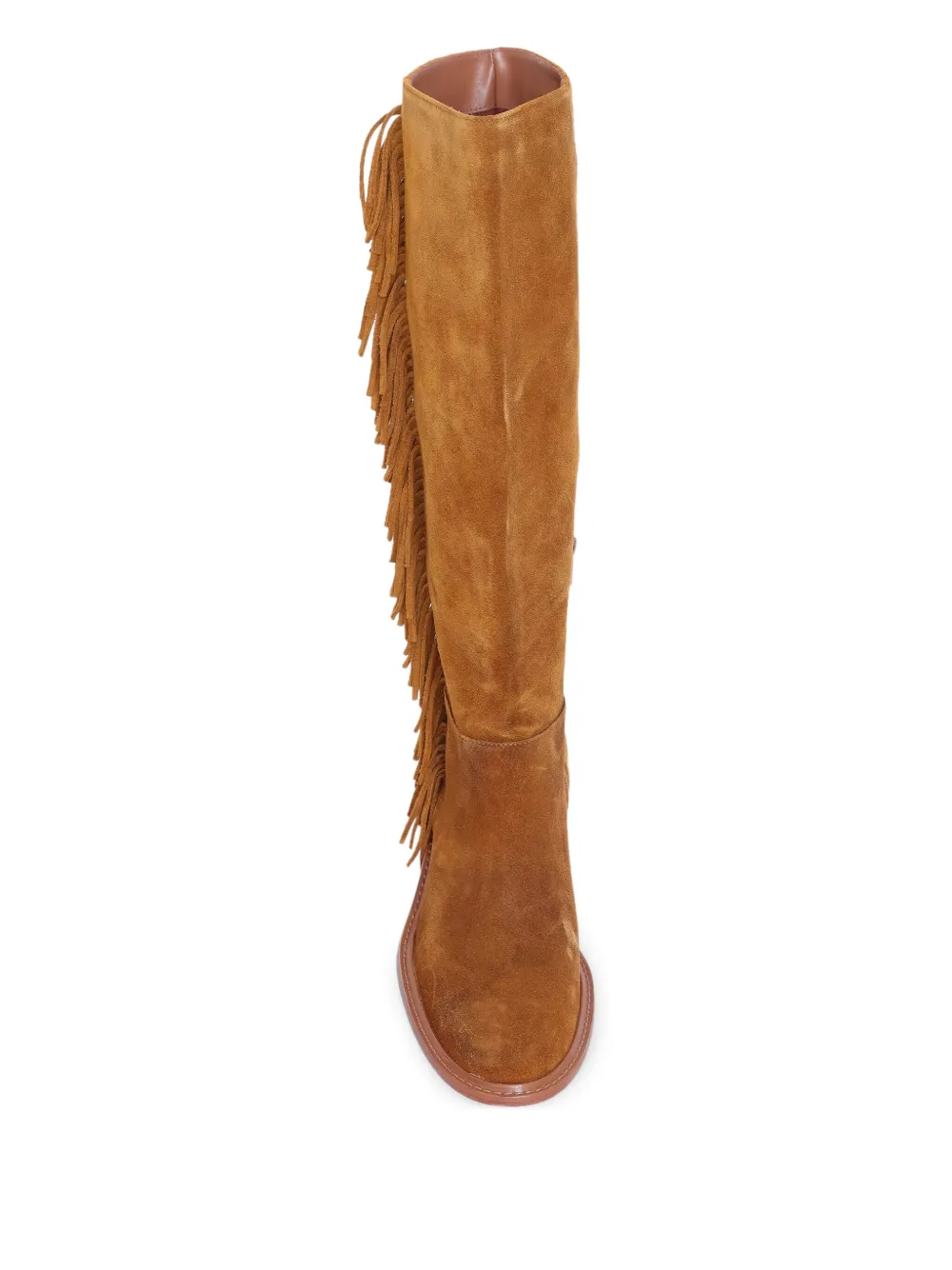 Sarah Chofakian 55mm fringed suede knee-high boots Brown