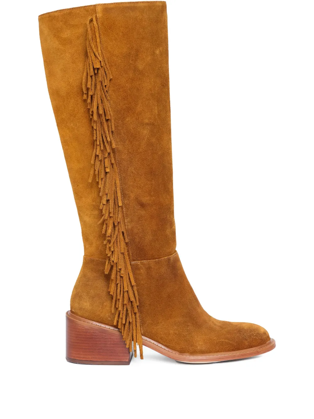 Sarah Chofakian 55mm fringed suede knee-high boots Brown