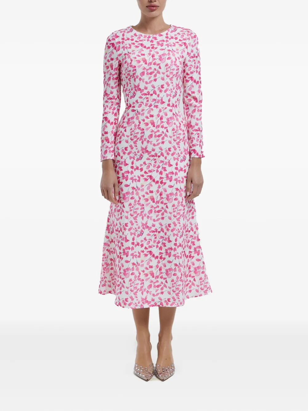 POST MERIDIEM Midi-jurk met bloemenprint em lange mouwen - Roze