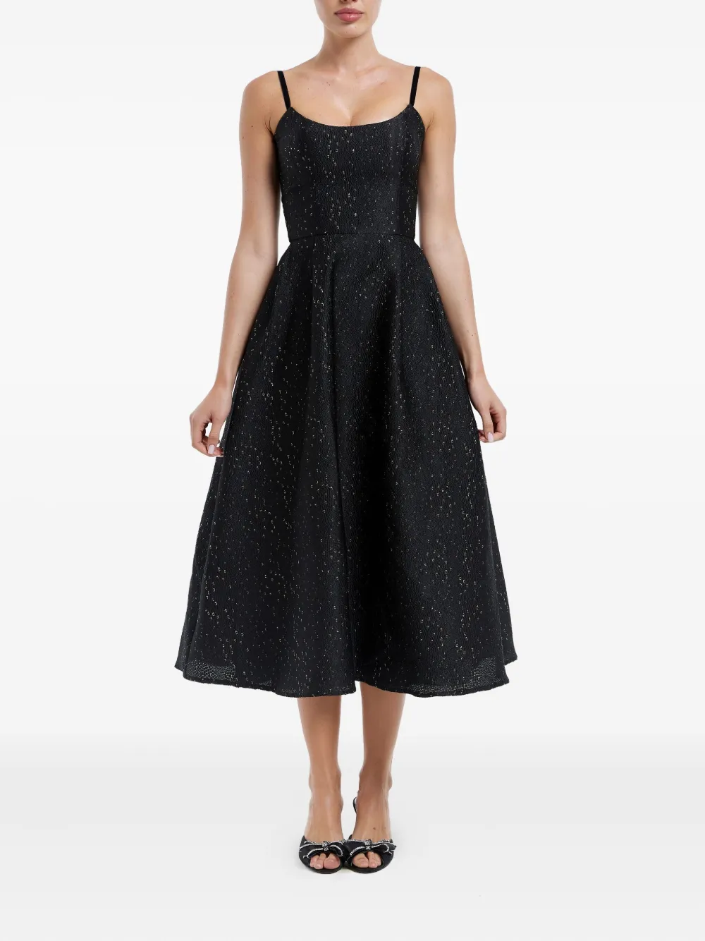 POST MERIDIEM Midi-jurk met korset-bustier en jacquard - Zwart