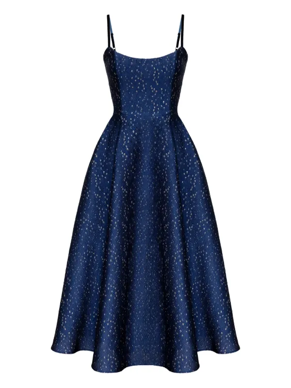 POST MERIDIEM Jacquard corset-bustier Midi Dress | Blue | FARFETCH AO POST MERIDIEM Jacquard corset-bustier Midi Dress | Blue | FARFETCH AO