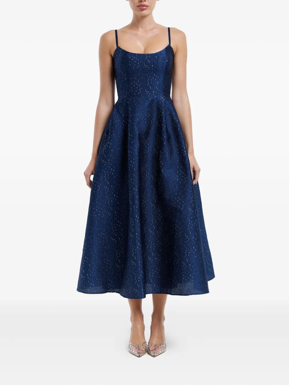 POST MERIDIEM Midi-jurk met korset-bustier en jacquard - Blauw