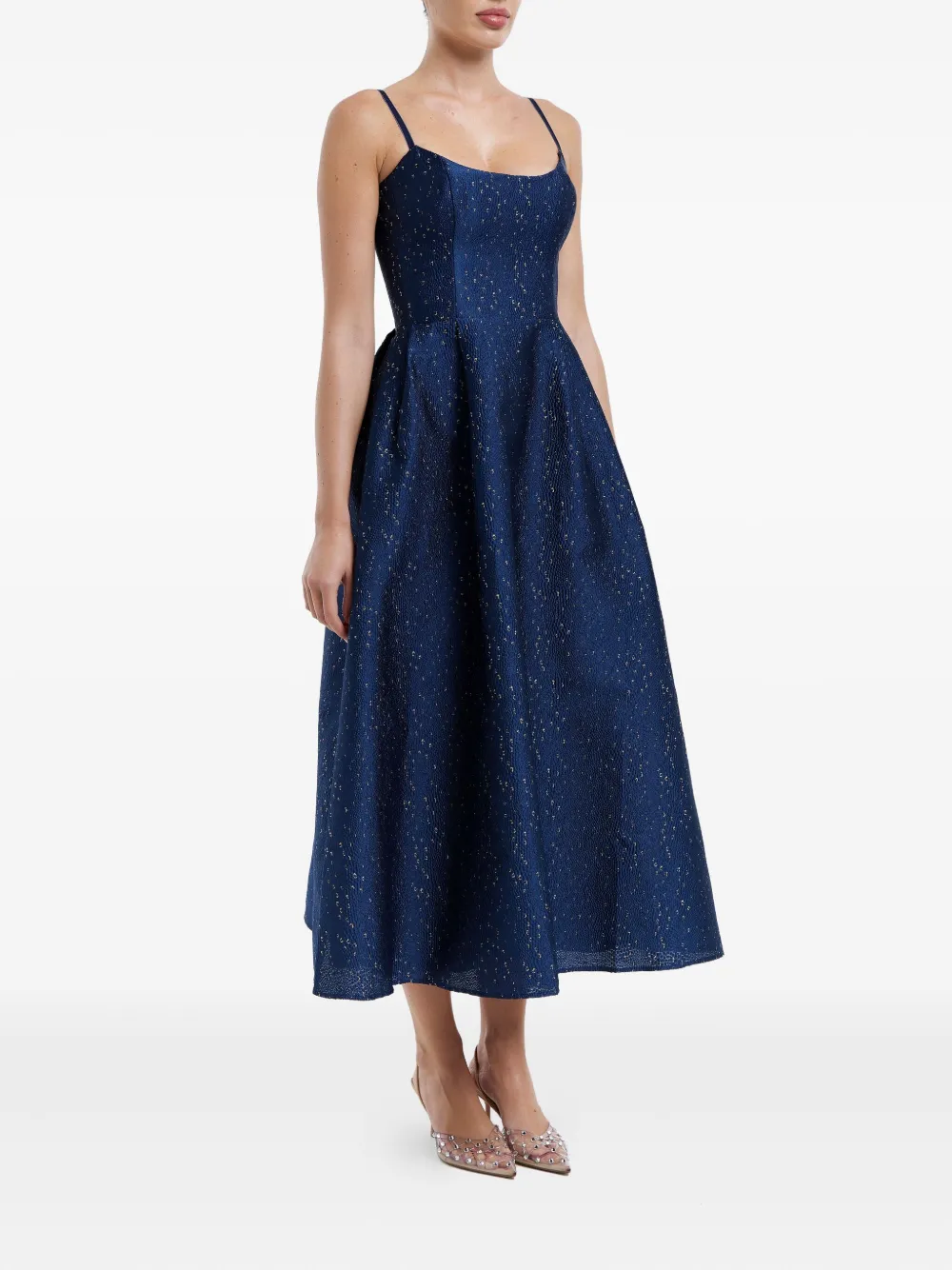 Shop Post Meridiem Jacquard Corset-bustier Midi Dress