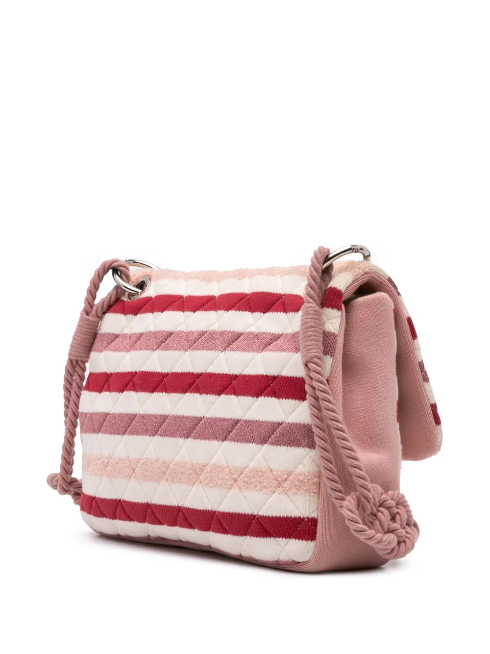 Pre-owned Chanel 2018-2019 Jumbo Stripe Jersey Felt And Rope Flap Satchel