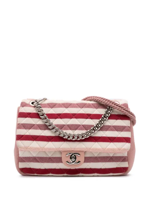 CHANEL Pre-Owned 2018-2019 Jumbo Stripe Jersey Felt and Rope Flap satchel