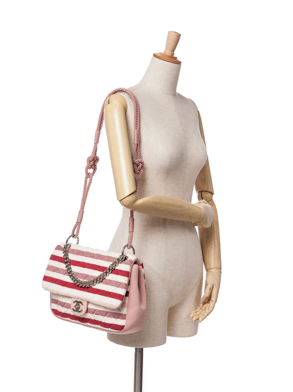 CHANEL Pre-Owned 2018-2019 Jumbo Stripe Jersey Felt and Rope Flap satchel | Pre-Owned | Image 2