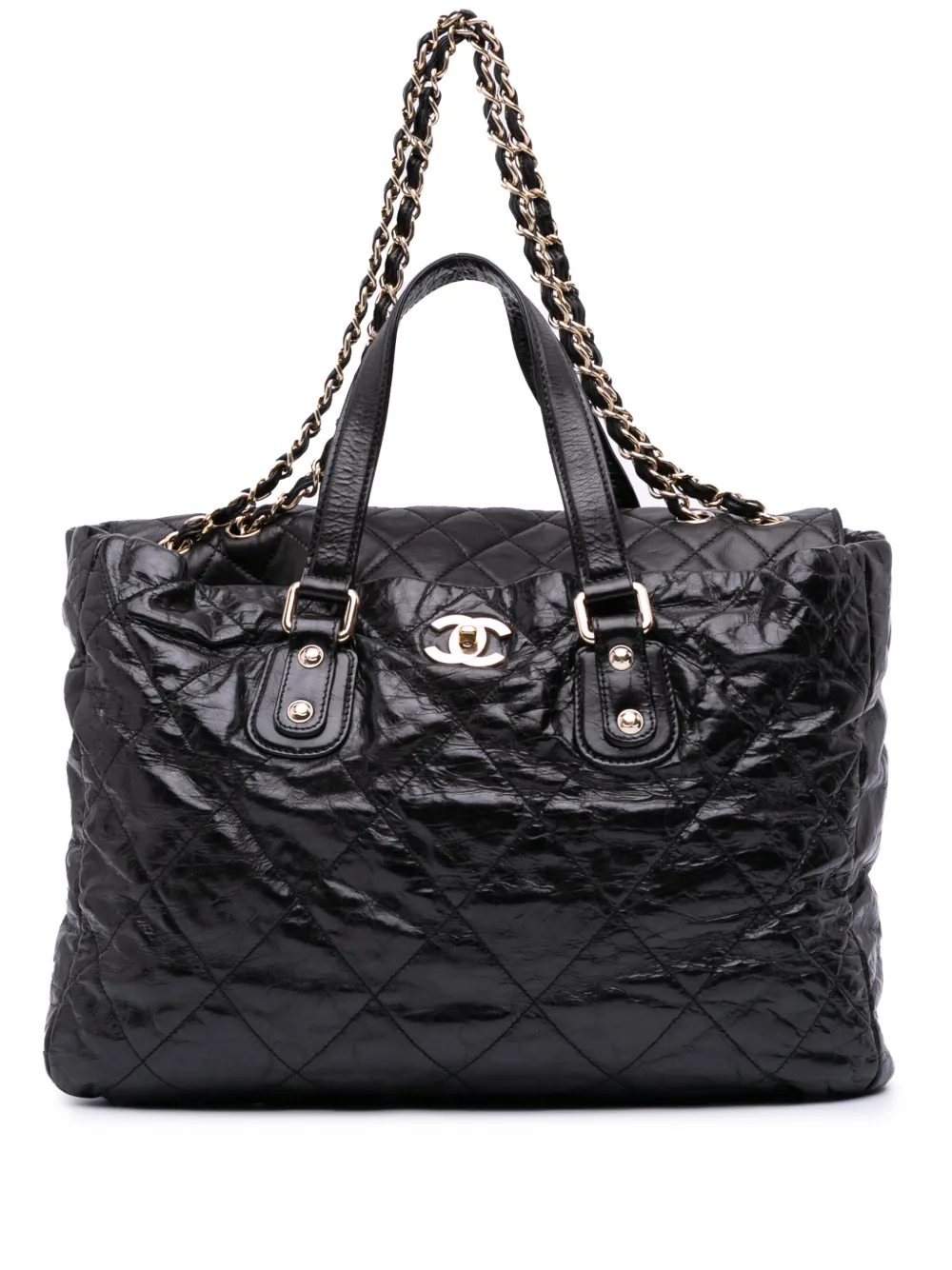 CHANEL Pre-Owned 2008-2009 Large Quilted Glazed Calfskin Portobello satchel | Black | Image 1