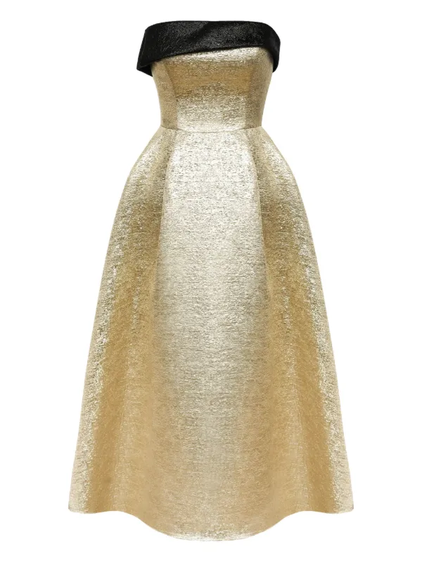 POST MERIDIEM Jacquard Midi Dress | Gold | FARFETCH OM