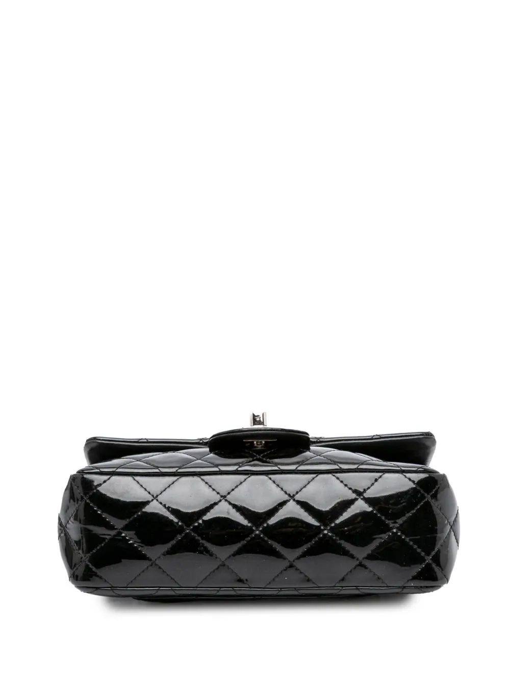 Pre-owned Chanel 2013-2014 Mini Rectangular Classic Patent Single Flap Crossbody Bag In Black